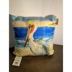 Pier 1 imports aquatic beach W/crane throw pillow indoor outdoor 20”x20” New